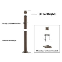 3 Foot Modular Light Pole - 2 Foot Base Height - 2 Lamp Holder Section  - Bronze Finish