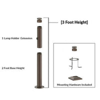 3 Foot Modular Light Pole - 2 Foot Base Height - 1 Lamp Holder Section  - Bronze Finish