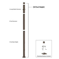 10 Foot Modular Light Pole - 5 Foot Base Height - 4 Foot Extension - 2 Lamp Holder Section  - Bronze Finish