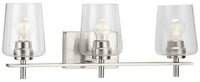 Calais Collection Three-Light Brushed Nickel Clear Glass New Traditional Bath Vanity Light - Damp Location Listed