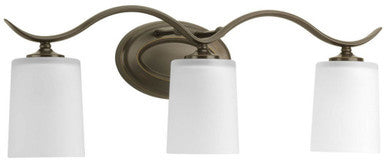 Inspire Collection Three-Light Antique Bronze Etched Glass Traditional Bath Vanity Light - Damp Location Listed