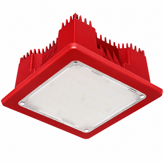 Recessed Canopy,LED,Switchable Lumens 13,000LM, 10,000LM, 7,500LM,5000K ,90CRI,Symmetric Frost Lens,120-277V,11.5IN Square Bezel,Sheetz Red