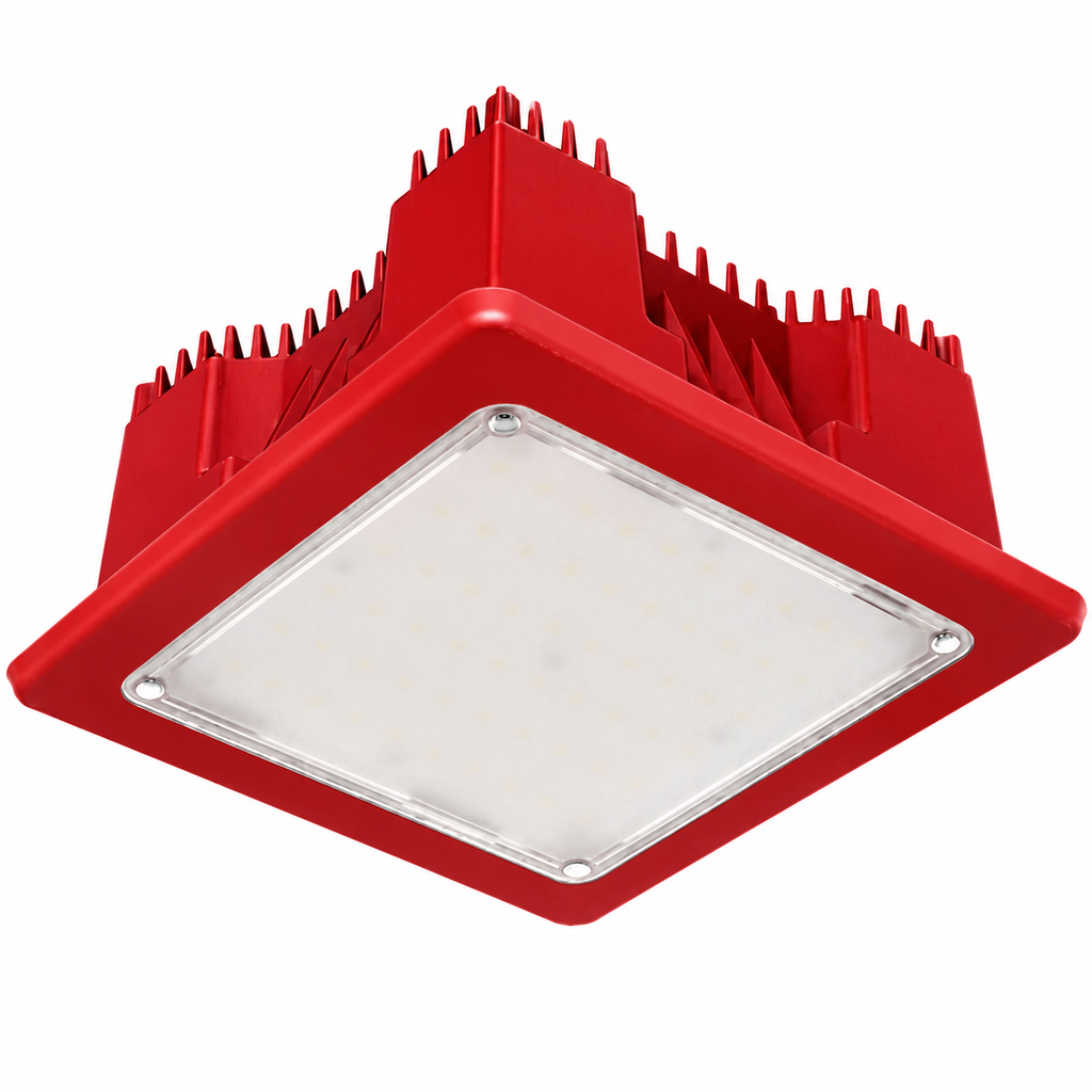 Recessed Canopy,LED,Switchable Lumens 13,000LM, 10,000LM, 7,500LM,5000K ,90CRI,Symmetric Frost Lens,120-277V,11.5IN Square Bezel,Sheetz Red