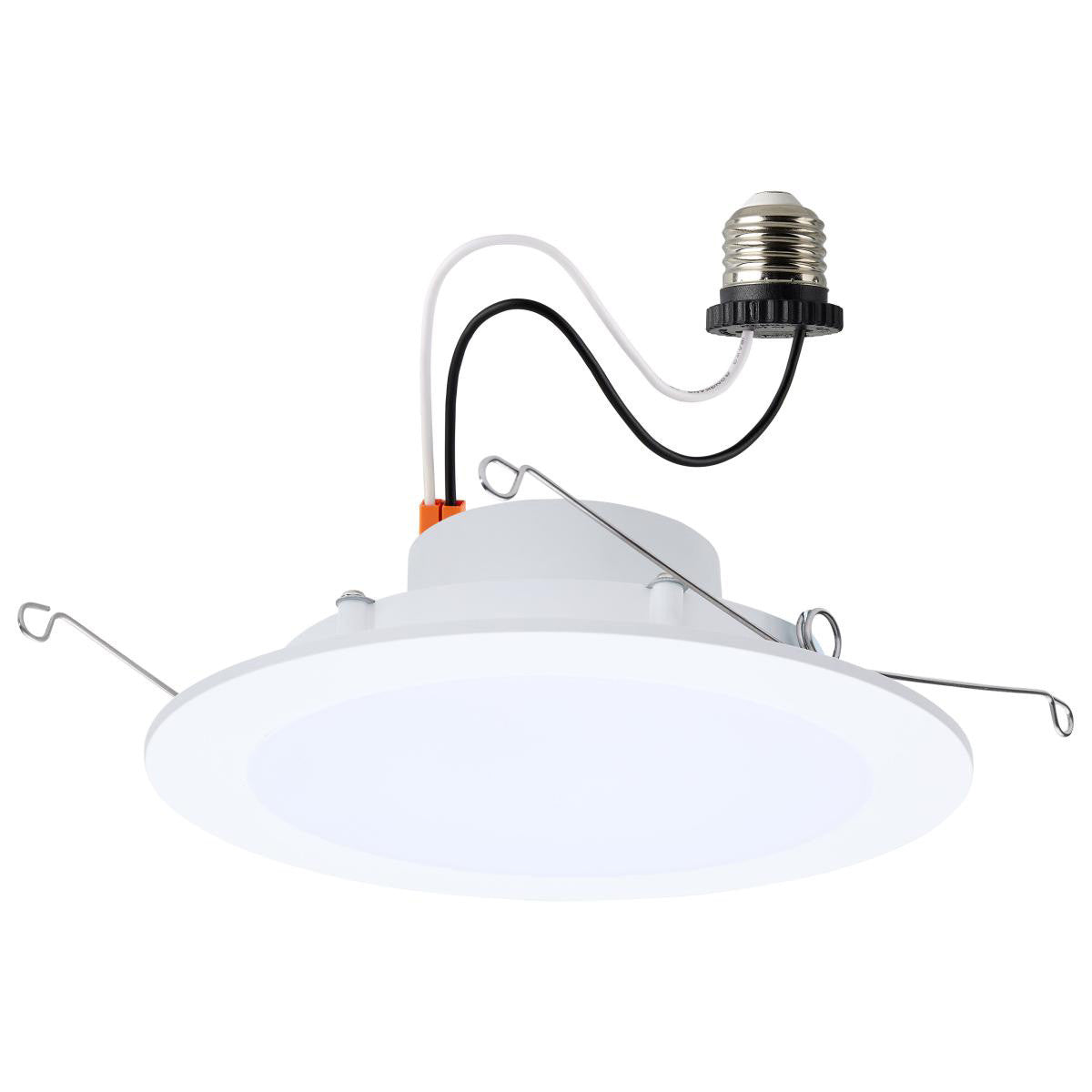 6-inch LED wafer downlight with flat trim, watt selectable 9W 11W 13W, CCT selectable 2700K to 5000K, clean white background