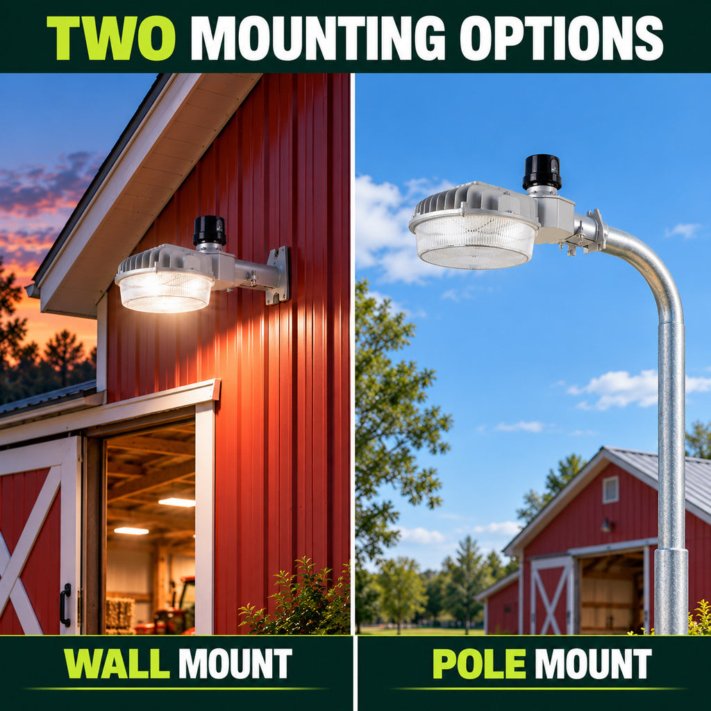 80 Watt LED Dusk To Dawn Light With Photocell - 11200 Max Lumens - Color Selectable 30K/40K/50K - 120-277V - Silver Finish - Includes Arm/Wall Mount