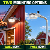80 Watt LED Dusk To Dawn Light With Photocell - 11200 Max Lumens - Color Selectable 30K/40K/50K - 120-277V - Silver Finish - Includes Arm/Wall Mount