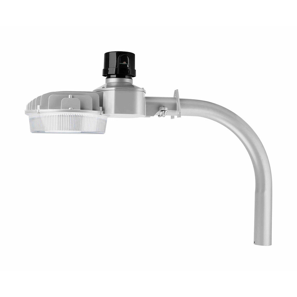 80 Watt LED Dusk To Dawn Light With Photocell - 11200 Max Lumens - Color Selectable 30K/40K/50K - 120-277V - Silver Finish - Includes Arm/Wall Mount