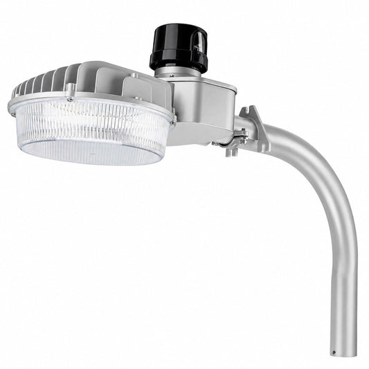80W LED dusk-to-dawn area light, 11,200 lumens, photocell, arm mount, silver finish