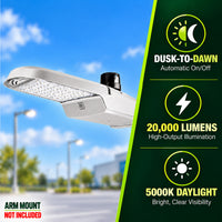 150 Watt LED Dusk To Dawn Light With Photocell - 20000 Lumens - 5000K Daylight - 120-277V - Silver Finish