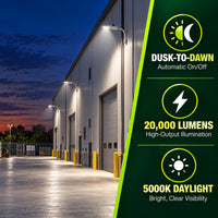 150 Watt LED Dusk To Dawn Light With Photocell - 20000 Lumens - 5000K Daylight - 120-277V - Silver Finish