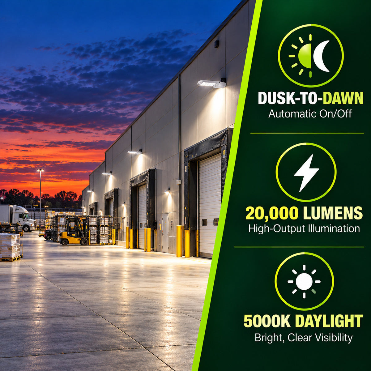 150 Watt LED Dusk To Dawn Light With Photocell - 20000 Lumens - 5000K Daylight - 120-277V - Silver Finish
