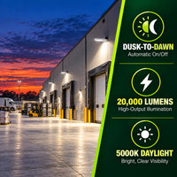 150 Watt LED Dusk To Dawn Light With Photocell - 20000 Lumens - 5000K Daylight - 120-277V - Silver Finish