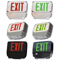 Wet Location Combo LED Exit Sign And Emergency Light - Choose White or Black Housing Color, with Red or Green Lettering - With 90 Minute Battery Back-Up