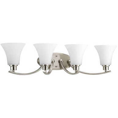 Joy Collection Four-Light Brushed Nickel Etched Glass Traditional Bath Vanity Light - Damp Location Listed