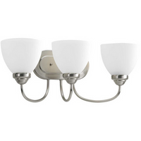 Heart Collection Three-Light Brushed Nickel Etched Glass Farmhouse Bath Vanity Light - Damp Location Listed