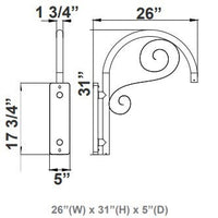 LED Designer Bell Post Light - 23 Inch Diameter - Watt Selectable 150/100/80W - 110-277V - Color Temperature Selectable 30/40/50K - Dimmable - Black Finish - With Bent Decorative Wall Bracket