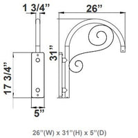 LED Designer Bell Post Light - 20 Inch Diameter - Watt Selectable 100/80/50W - 110-277V - Color Temperature Selectable 30/40/50K - Dimmable - Black Finish - With Bent Decorative Wall Bracket