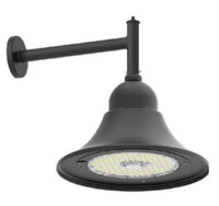 LED Designer Bell Post Light - 20 Inch Diameter - Watt Selectable 100/80/50W - 110-277V - Color Temperature Selectable 30/40/50K - Dimmable - Black Finish - With Straight Arm Wall Bracket