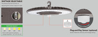 Watt Selectable 350W/280W/210W/140W UFO LED High Bay Light With - Max 62,000 Lumens - 5000K Daylight - 347-480V - Black Finish