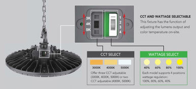 UFO LED High Bay Light - Multi Watt Max 210W - 30000 Lumens - 4000/5000K - 120-277V - Black Finish - Motion Sensor