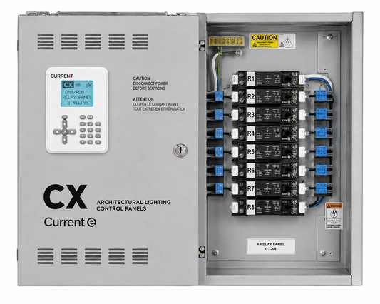 CX Lighting Control Panel, 8 Relay 120/277V Input, with 8-30A/1P Latching Relays NEMA 1 Surface Enclosure Master