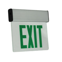 Aluminum LED Edgelit Exit Sign- Surface Mount Aluminum Canopy with Clear Panel and Green lettering - With Battery Back-Up
