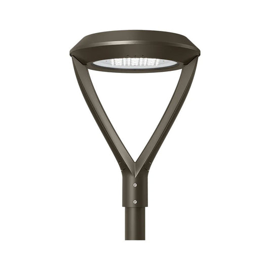 Round Commercial LED Area Light - Multi Watt 18W/30W/45W/60W - Color Selectable 30K/40K/50K - 120-277V - Bronze Finish - Type 5 Lens - Double Arm Mount For 2-3/8 Inch Poles