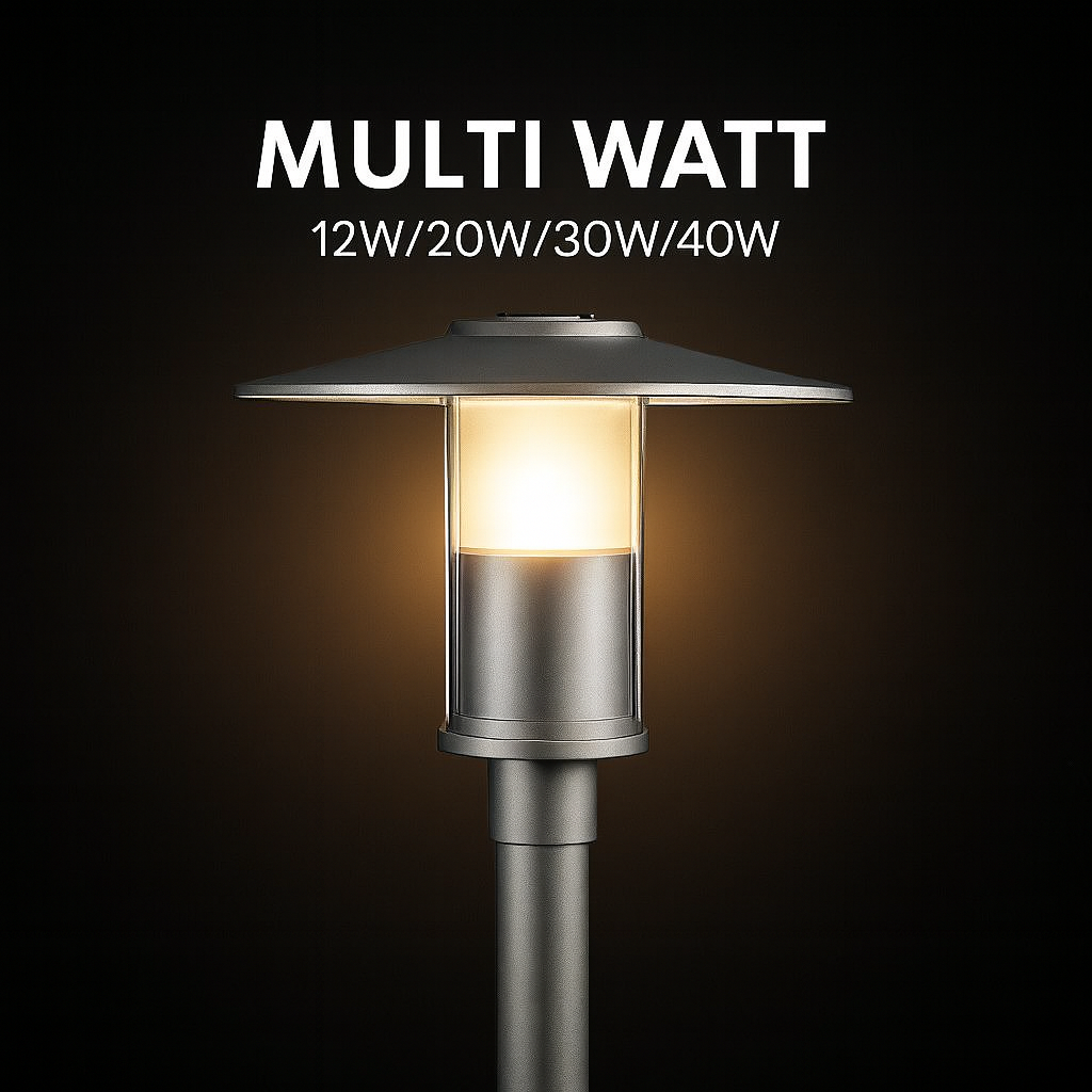 Indirect LED Post Light - Watt Selectable 40W/30W/20W/12W - Color Selectable 30K/40K/50K - 120-277V - 0-10V Dimmable - Silver Finish