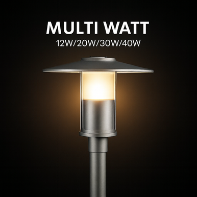 Indirect LED Post Light - Watt Selectable 40W/30W/20W/12W - Color Selectable 30K/40K/50K - 120-277V - 0-10V Dimmable - Silver Finish
