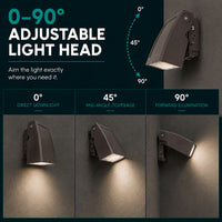 LED Adjustable Cutoff Wall Pack - Watt Selectable 40W/30W/25W/18W Max 6000 Lumens - Color Selectable 30K/40K/50K - 120-277V - Bronze Finish