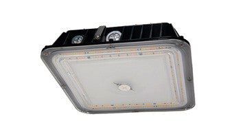 ASD LED Edge-Lit Canopy with Q-base 50/70/80W 120-277V 0-10V Dimmable 140Lm/W 3000/4000/5000K with Battery Back-up 8W Black UL DLC Premium