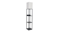 ASD Traditional Floor Lamp with three square shelves and Outlet Box 120V E26 with LED bulb 9W 3CCT Pull chain USB-A, Type-C 62inch Black frame Natural shade ETL