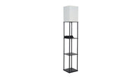 ASD Traditional Floor Lamp with three square shelves and Outlet Box 120V E26 with LED bulb 9W 3CCT Pull chain USB-A, Type-C 62inch Black frame White shade ETL