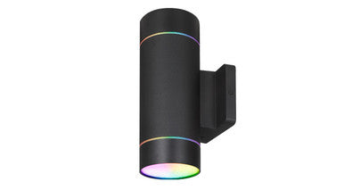 ASD LED Outdoor Wall Cylinder Round with 1 matte ring 2-light 30W 120V 2700-6500K RGBW Smart APP Control Black ETL