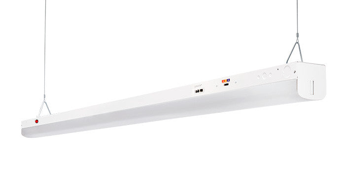 ASD LED Stairwell Fixture 4ft 22/28/36/44W 120-277V 0-10V Dimmable 140Lm/W 3500/4000/5000K with Battery Back-up 12W with Motion Sensor White UL DLC Standard