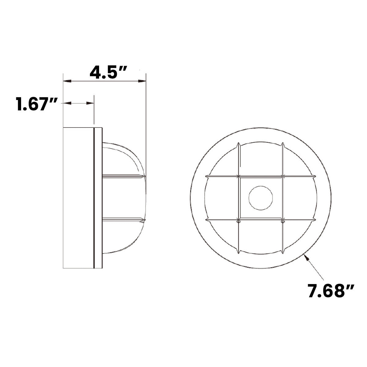 LED Round Bulk Head Light With Diamond Cage - Glass Lens - Wall or Ceiling Mount – Wet Location - Watt Selectable 15W/12W/9W - Color Selectable 30K/40K/50K - 120/277V - White Finish - Integrated Photocell Included