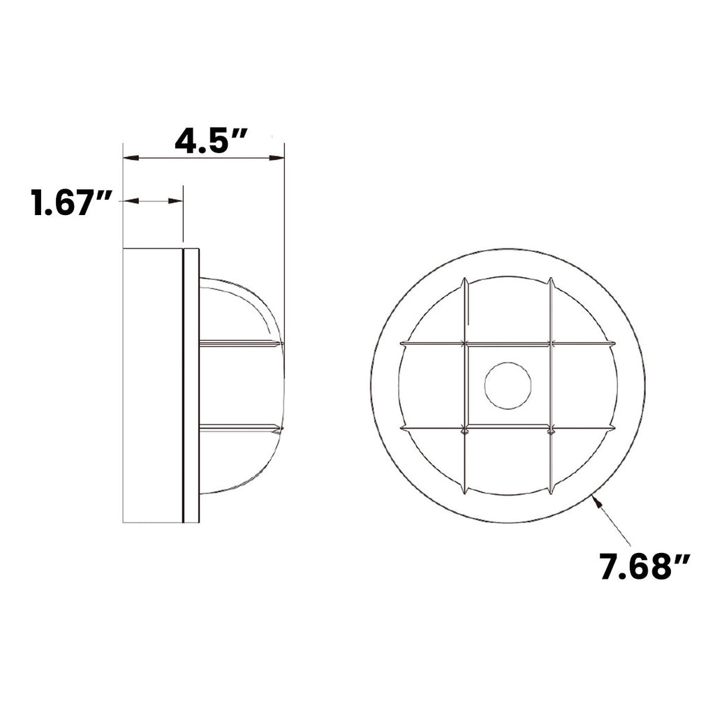 LED Round Bulk Head Light With Diamond Cage - Glass Lens - Wall or Ceiling Mount – Wet Location - Watt Selectable 15W/12W/9W - Color Selectable 30K/40K/50K - 120/277V - White Finish - Integrated Photocell Included