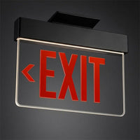 Lithonia Aluminum Edge-Lit Exit Sign, Black, Single face, Red on clear, Left, Dual voltage, Top mount, AC Only - NO Emergency Battery