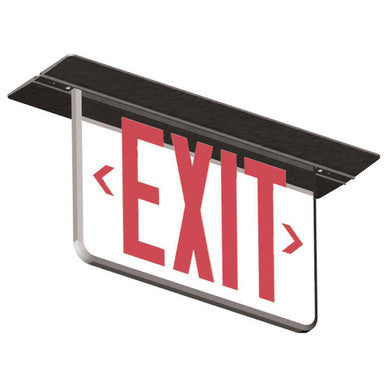 LED Edge Lit Exit Sign Recessed Mount - Black Canopy with Clear Panel and Red Lettering