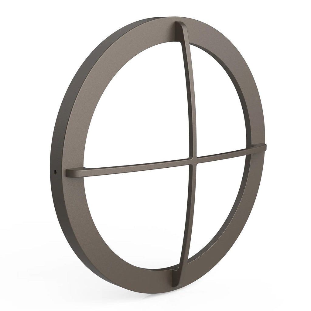 LED Round Bulk Head Light With Cross Trim - Wall or Ceiling Mount – Wet Location - Watt Selectable 60W/48W/36W - Color Selectable 30K/40K/50K - 120/277V - Bronze Finish - Integrated Photocell Included