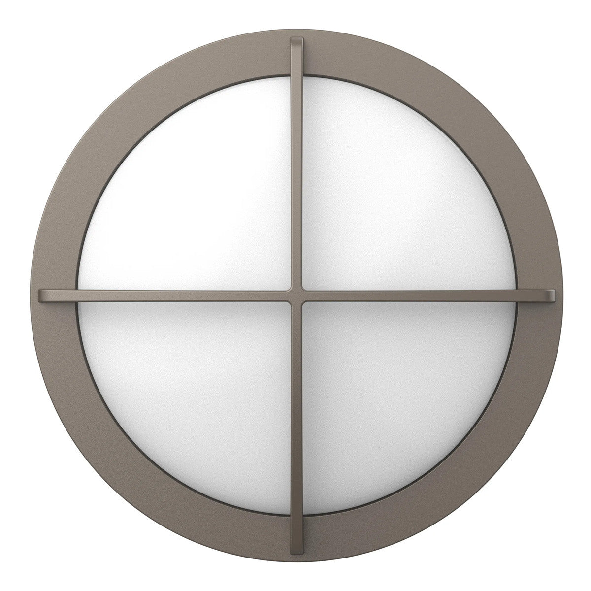LED Round Bulk Head Light With Cross Trim - Wall or Ceiling Mount – Wet Location - Watt Selectable 60W/48W/36W - Color Selectable 30K/40K/50K - 120/277V - Bronze Finish - Integrated Photocell Included