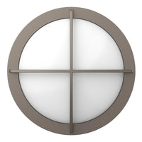 LED Round Bulk Head Light With Cross Trim - Wall or Ceiling Mount – Wet Location - Watt Selectable 60W/48W/36W - Color Selectable 30K/40K/50K - 120/277V - Bronze Finish - Integrated Photocell Included