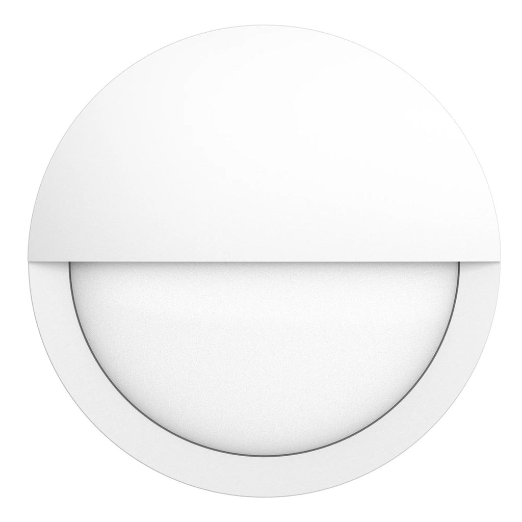 LED Round Bulk Head Light With Eyelid Trim - Wall or Ceiling Mount - Wet Location - Watt Selectable 60W/48W/36W - Color Selectable 30K/40K/50K - 120/277V - White Finish - Integrated Photocell Included