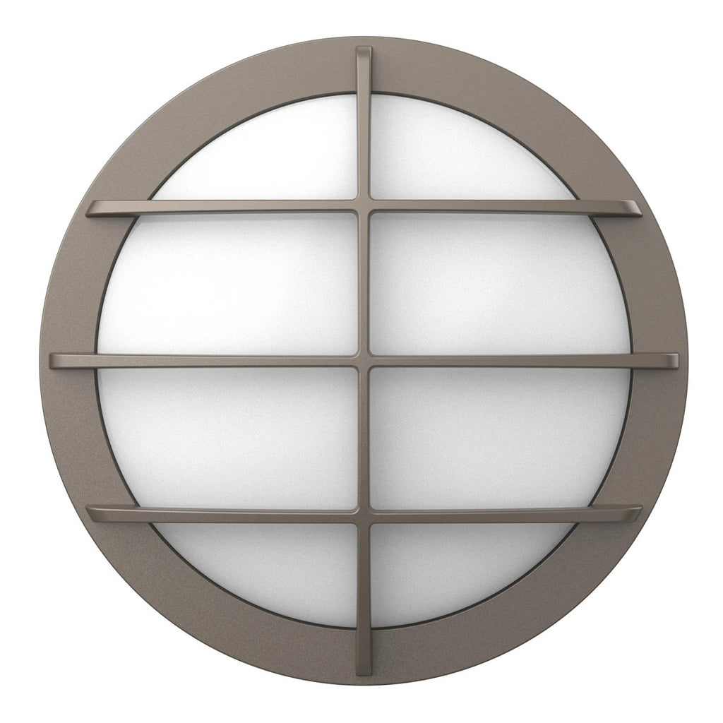 LED Round Bulk Head Light With Grid Trim - Wall or Ceiling Mount – Wet Location - Watt Selectable 60W/48W/36W - Color Selectable 30K/40K/50K - 120/277V - Black Finish - Integrated Photocell Included