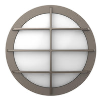 LED Round Bulk Head Light With Grid Trim - Wall or Ceiling Mount – Wet Location - Watt Selectable 60W/48W/36W - Color Selectable 30K/40K/50K - 120/277V - Bronze Finish - Integrated Photocell Included