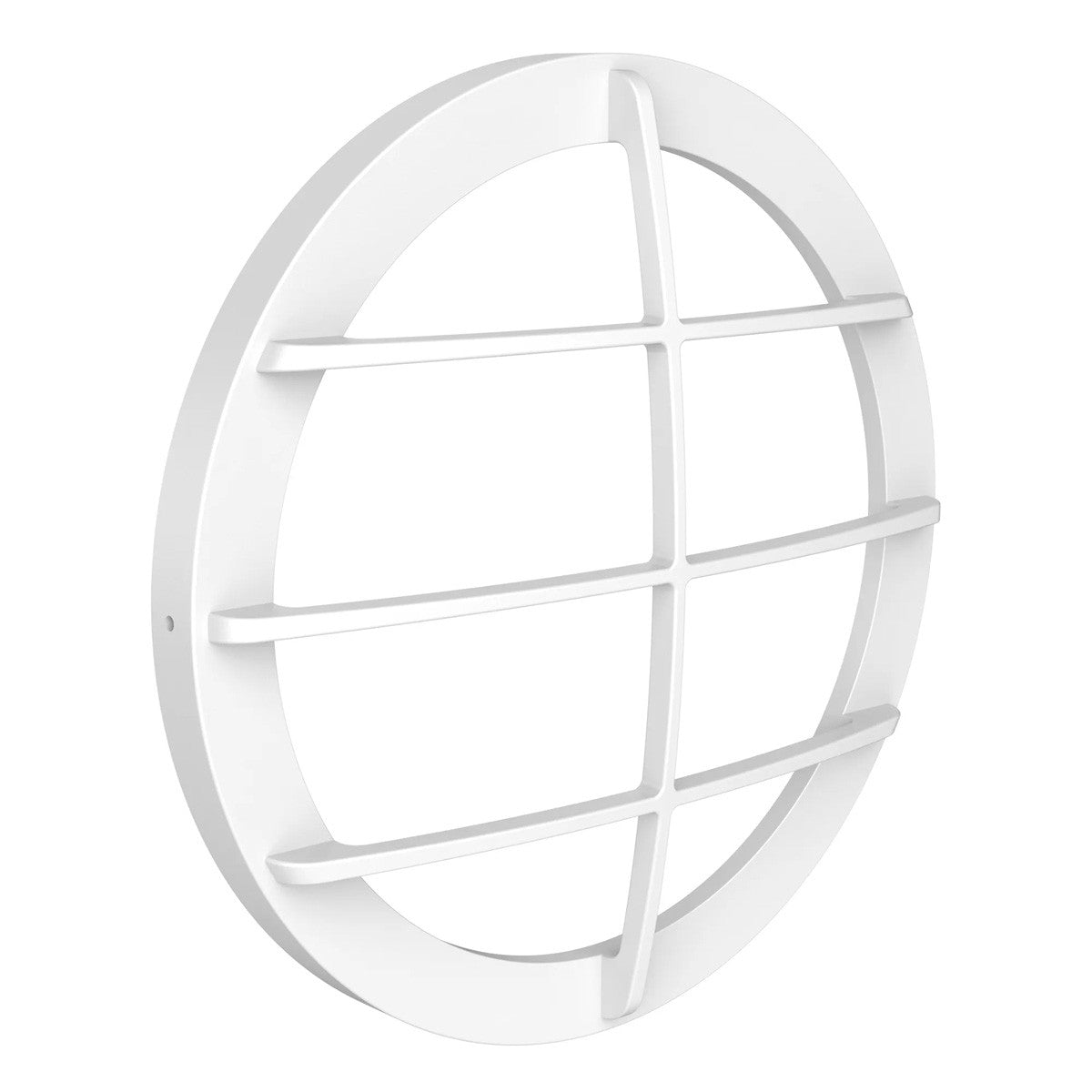 LED Round Bulk Head Light With Grid Trim - Wall or Ceiling Mount – Wet Location - Watt Selectable 60W/48W/36W - Color Selectable 30K/40K/50K - 120/277V - White Finish - Integrated Photocell Included