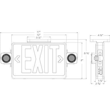 Reduced Profile Combo LED Exit Sign And Emergency Light - White Housing Color, with Red Lettering - With 90 Minute Battery Back-Up