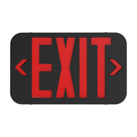 LED Exit and Emergency, Red, Dual Face, Wall, Ceiling Mount, 120/277V, Black Housing, Nickel Cadmium Battery