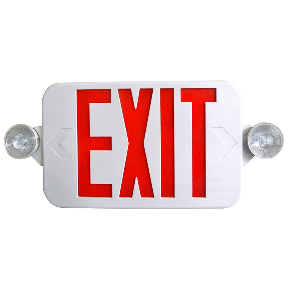 Low Profile All LED Exit & Emergency Combo, Selectable Red/Green, White Housing - With 90 Minute Battery Back-Up