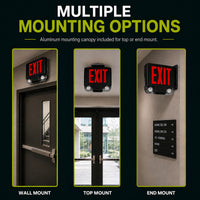 Standard Die-Cast Aluminum LED Exit Sign & Emergency Combo - Red Lettering Color with Black Housing Color - With 90 Minute Battery Back-Up